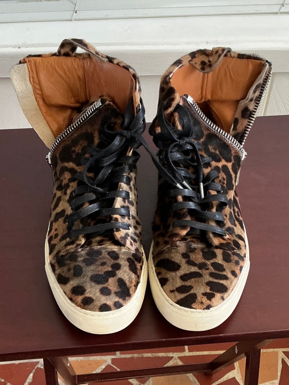 John Varvatos Leopard-Print High-Top Sneakers in Brown and Black